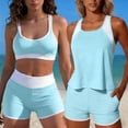 thumbnail image 2 of Busydd 3 Piece Swimsuits for Women Beach Fashion Colorblock Bathing Suits Round Neck Tanks Bras and Shorts Swim Suit L, 2 of 8