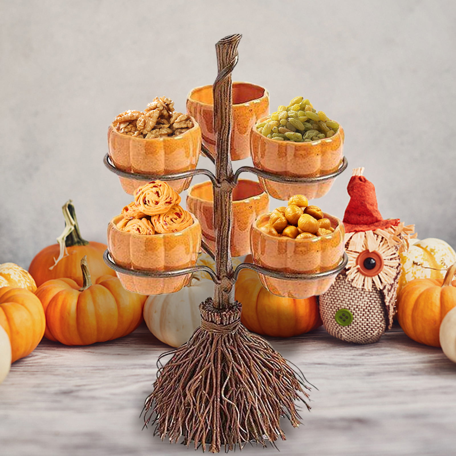Three-Tier Halloween Pumpkin Snack Bowl Stand Decor Basket Candy Holder Perfect for Serving Snacks Salad Desser Party Favor Supplies Collapsible Trays