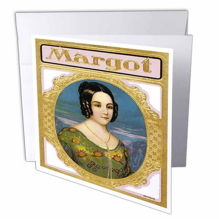 3dRose Vintage Margot Cigar Label, Greeting Cards, 6 x 6 inches, set of 6