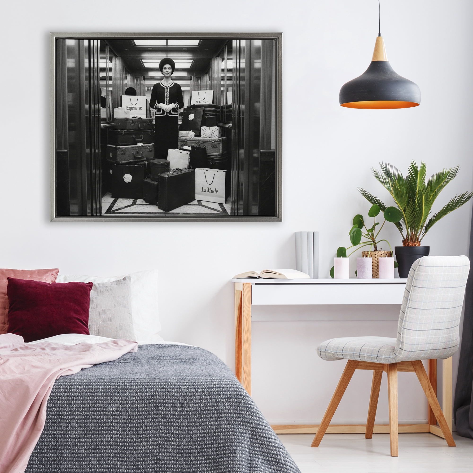 Stupell Industries Elevator Chic Shopping Gray Framed Floater Canvas Wall Art, design by A Barefoot Stylist