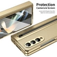 thumbnail image 5 of for Samsung Galaxy Z Fold 3 Case: Support All Magsafe Accessories | Fold 3 New Slim S Pen  Holder & Free Stylus | Hinge Protection, PU Leather Back, Tempered Glass Screen Protector - Gold, 5 of 9
