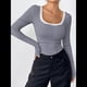 thumbnail image 4 of Camisas de Larga con Cuello Redondo para Mujer, Blusas Informales de Punto Acanalado de Corte Ajustado, Camisetas Básicas de Trabajo para Verano y Otoño. Azul Marino M, 4 of 8