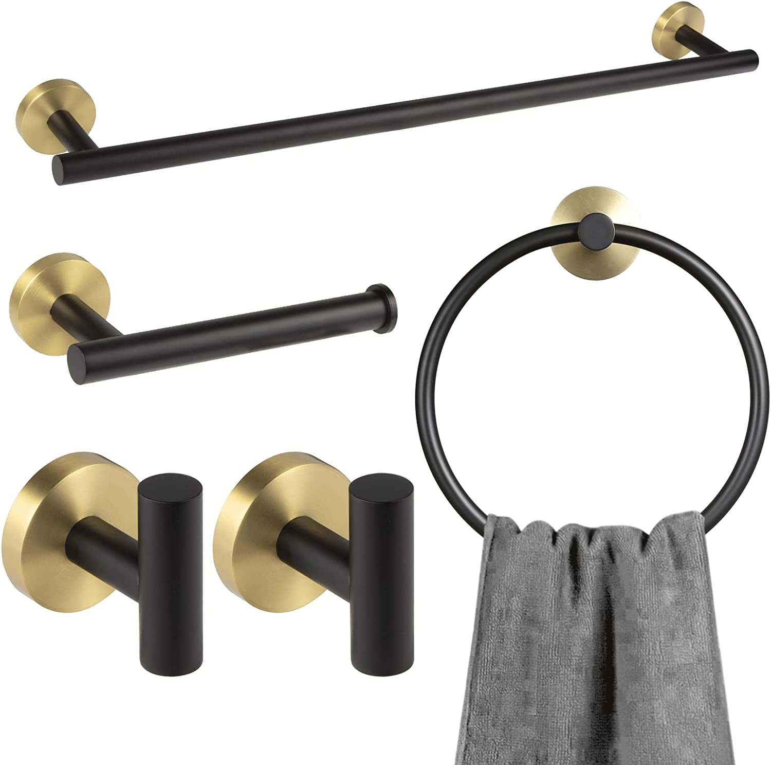 Matte Black and Brushed Gold 5-Piece Bathroom Hardware Set