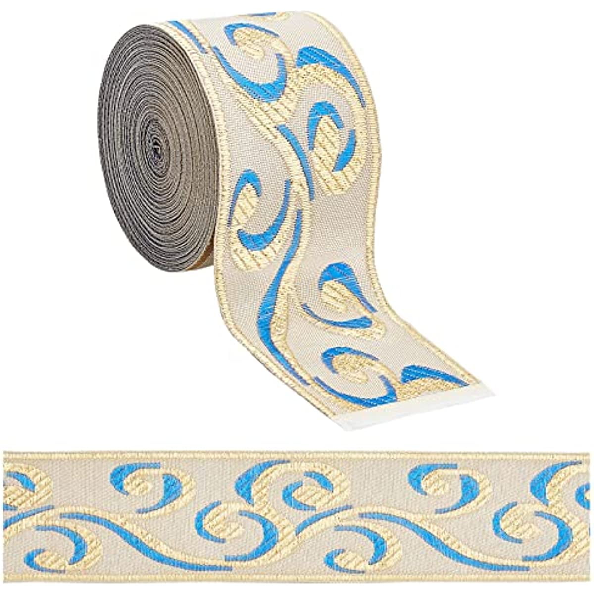 Beige/Off White/Gold Filigree - Embroidered Ribbon - 7.5 cm Wide.– WIKILACES