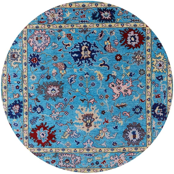 Ahgly Company Machine Washable Indoor Round Industrial Modern Deep Turquoise Green Area Rugs, 5' Round