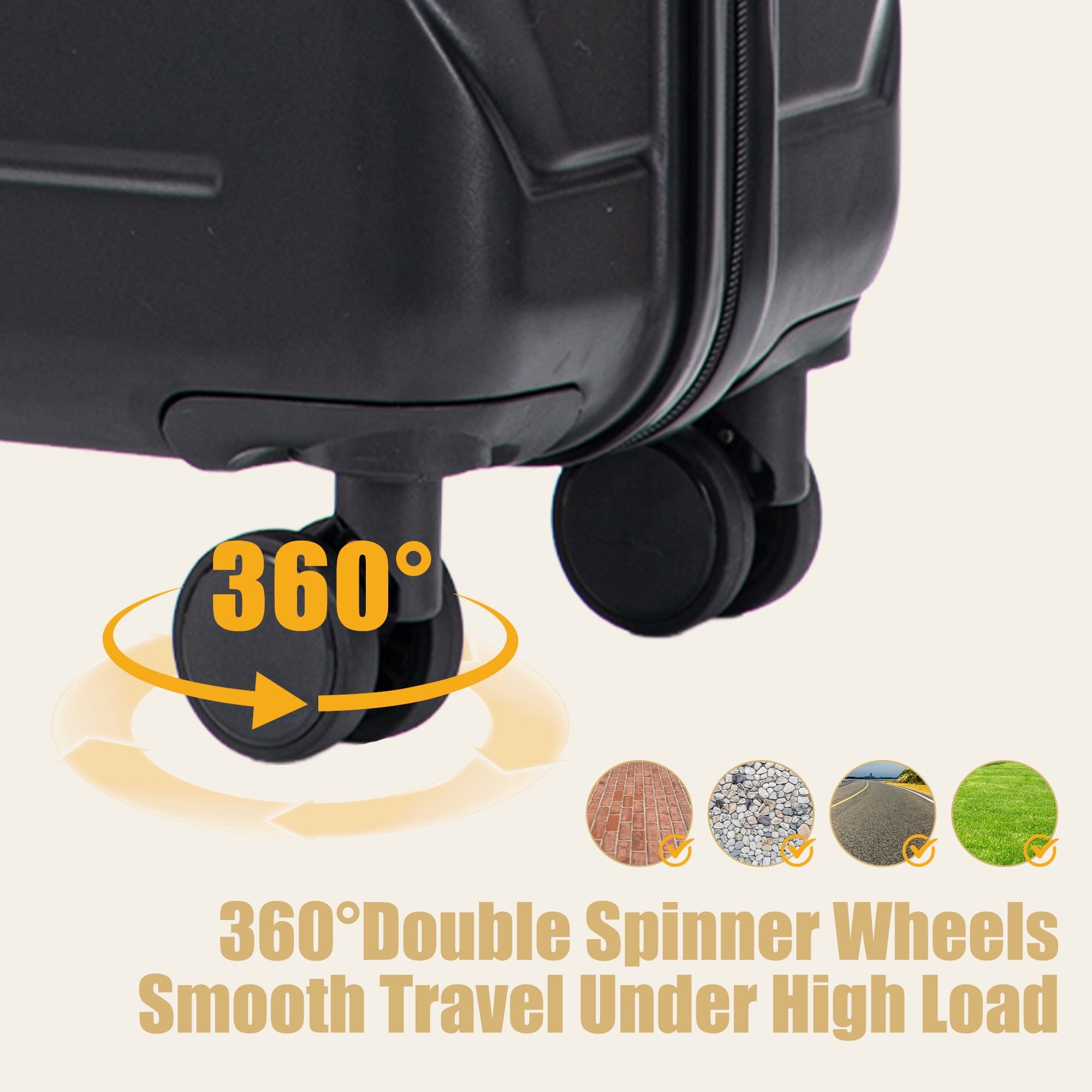Alvantor 28inch Luggage, ABS Checked Suitcase with 4 Spinner Wheels and Side Hooks, Black