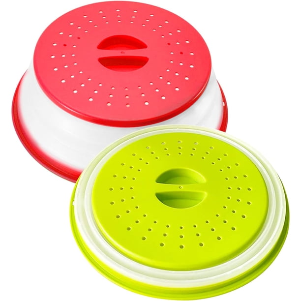 Cubierta de plástico plegable para microondas, cubierta contra salpicaduras, cubierta para platos de microondas para alimentos, frutas y verduras con orificios para vapor, 2 piezas (rojo/verde) oso de fresa Electrónica