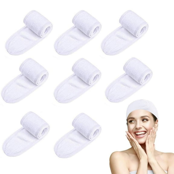 8 Pack Spa Facial Headbands , Adjustable Face Wash Headband,  Head Wrap Terry Cloth  for Bath, Makeup and Sport (White) ﻿