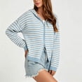 thumbnail image 3 of KICILVS Womens Zip Up Hoodie Striped Sweater Coat Knit Hooded Double Zipper Jacket Trendy Fall Winter Outerwear, 3 of 6