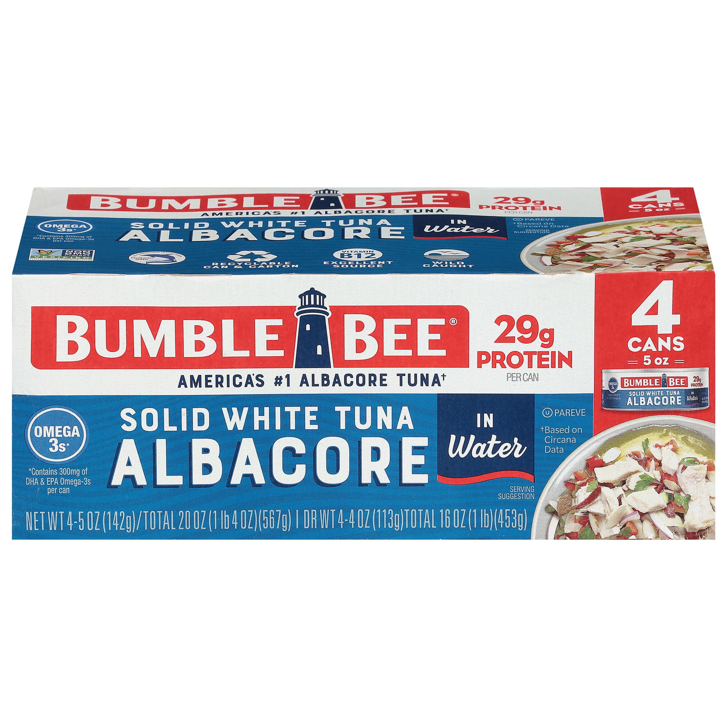 (6 pack) (4 Cans) Bumble Bee Solid White Albacore Tuna in Water, 5 oz