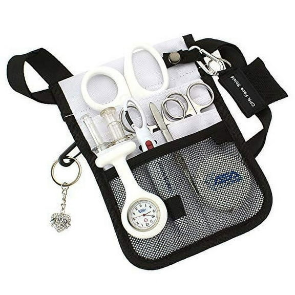AsaTechmed Medical Belt Utility Kit, Nurse Pro Pack Pocket Organizer Pouch Hip Bag | Antimicrobial, EMT, CNA, NP, PA, Student, Nurse Kit (White)