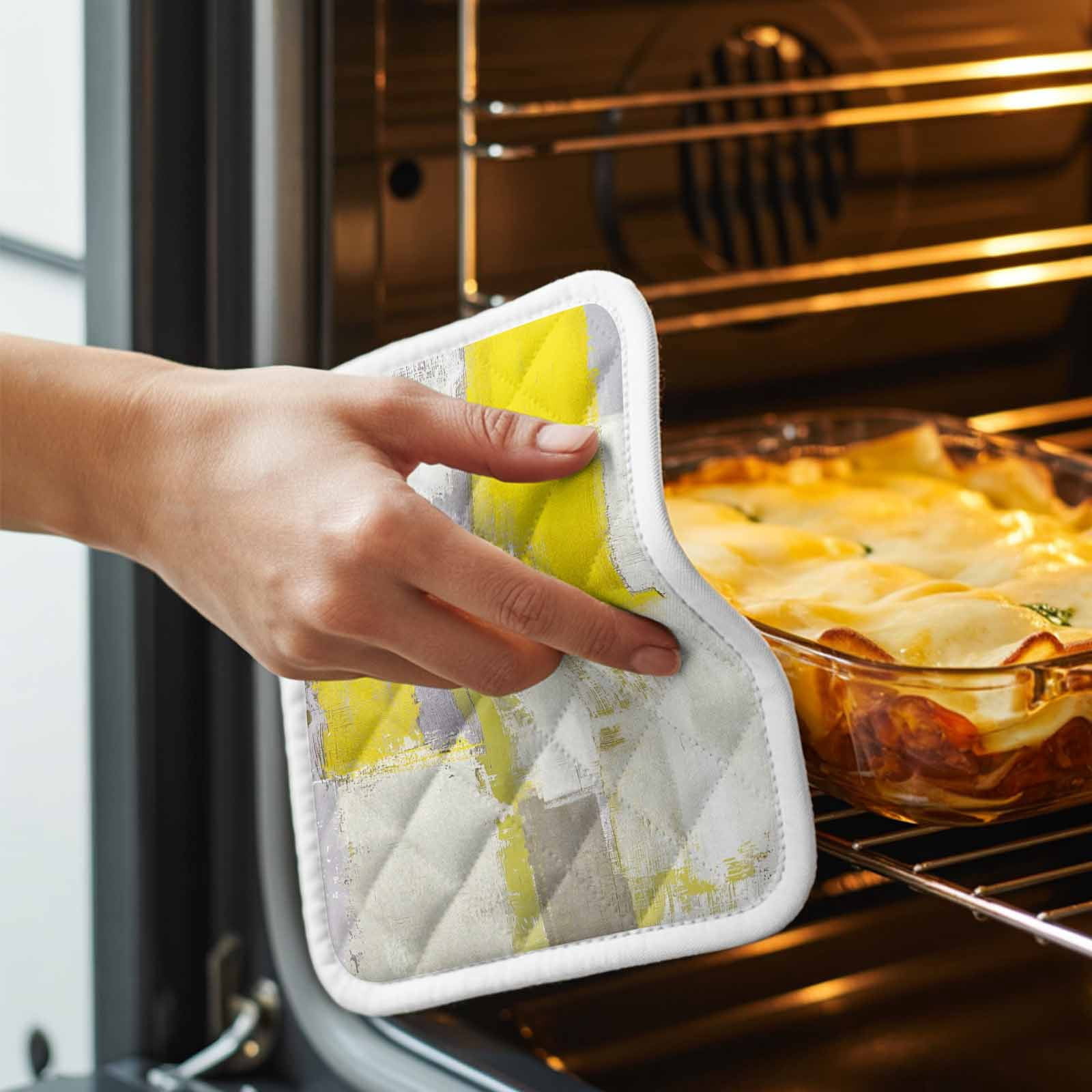 Yellow Pot Holders for Kitchen Heatproof Potholder, 3 Pack Modern Geometric Grey Oil Painting Abstract Hot Pads Multipurpose Oven Pads Cloth Potholders Trivet for Cooking Baking