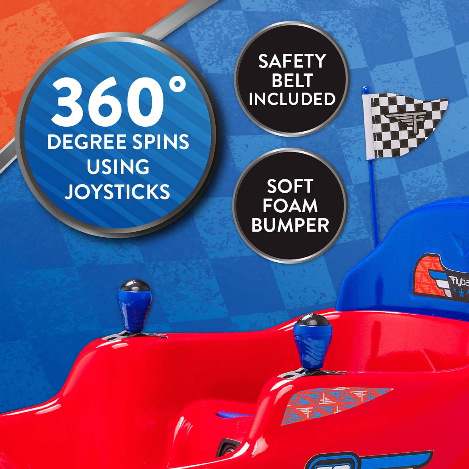 Kid Trax 6V Bumper Car Ride-On Toy, Red, 360° Spin with LED Lights, Soft Bumpers, Safety Belt