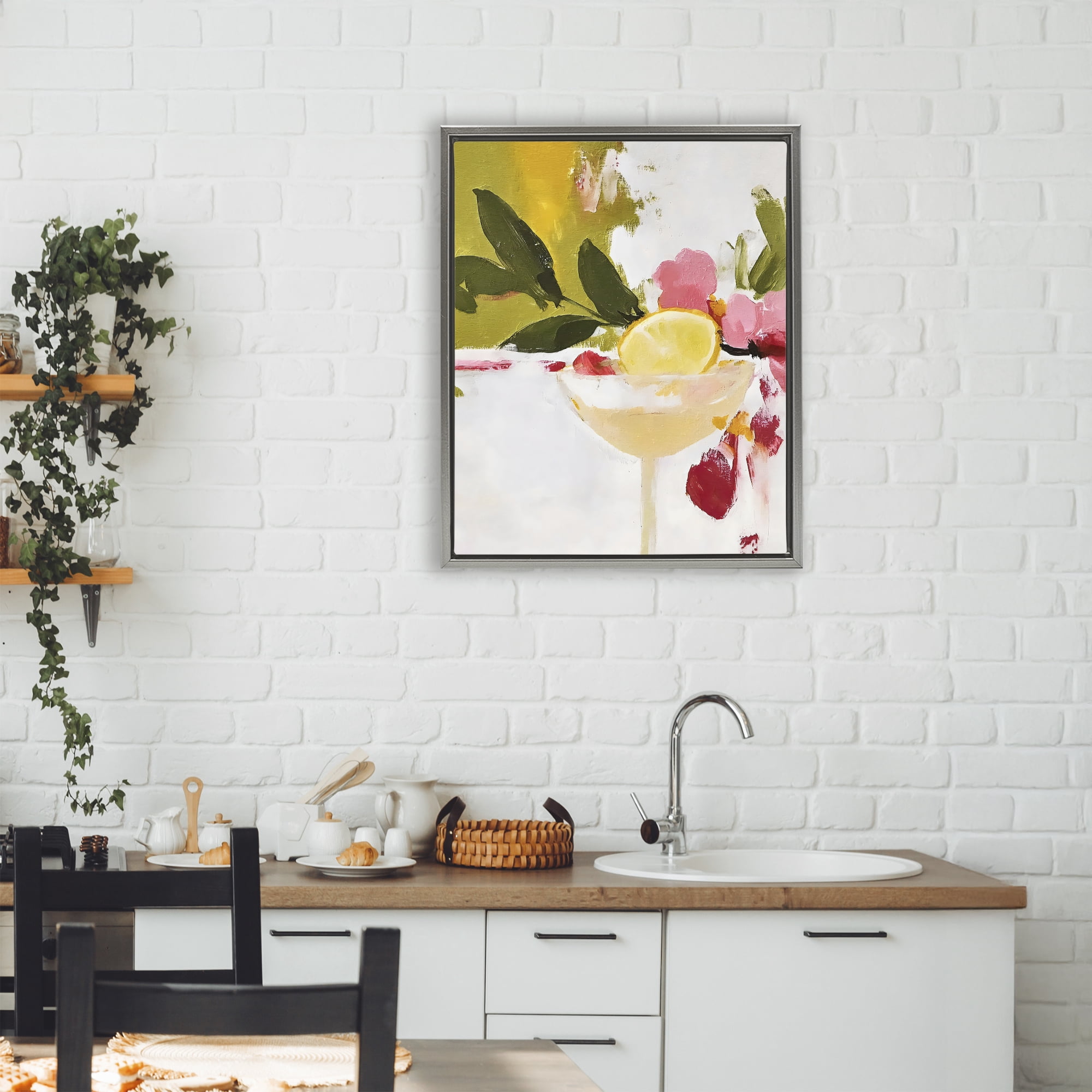 Stupell Industries Red & Pink with Lemons Gray Framed Floater Canvas Wall Art, design by Riley B