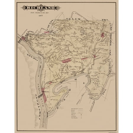 Historic City Map - Richland Pennsylvania - Caldwell 1877 - Vintage Wall Art
