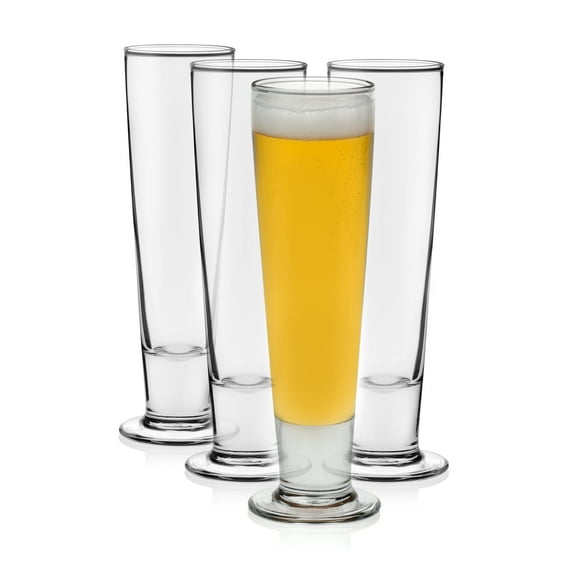 Libbey Stockholm Pilsner Beer Glasses Set of 4, 14.5oz, Tall, Slender Pint Glasses for Pilsner, Kolsch, Lager, and More, Unique Beer Gift Set