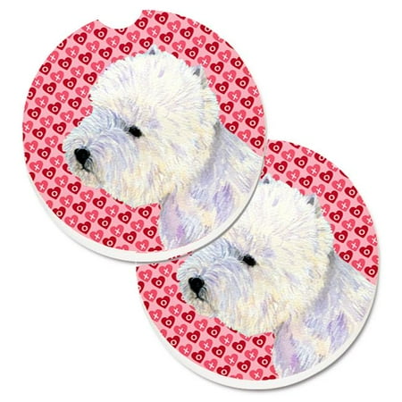 

Westie Hearts Love & Valentines Day Portrait Set of 2 Cup Holder Car Coaster