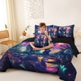 thumbnail image 3 of Feelyou Neon Rainbow Triceratops Bedding Comforter Set for Boys Girls Kids, Dreamy Dino Wildlife Queen Bedding Sets, Purple Blue, Black Reversible, 7 Pieces, 3 of 7