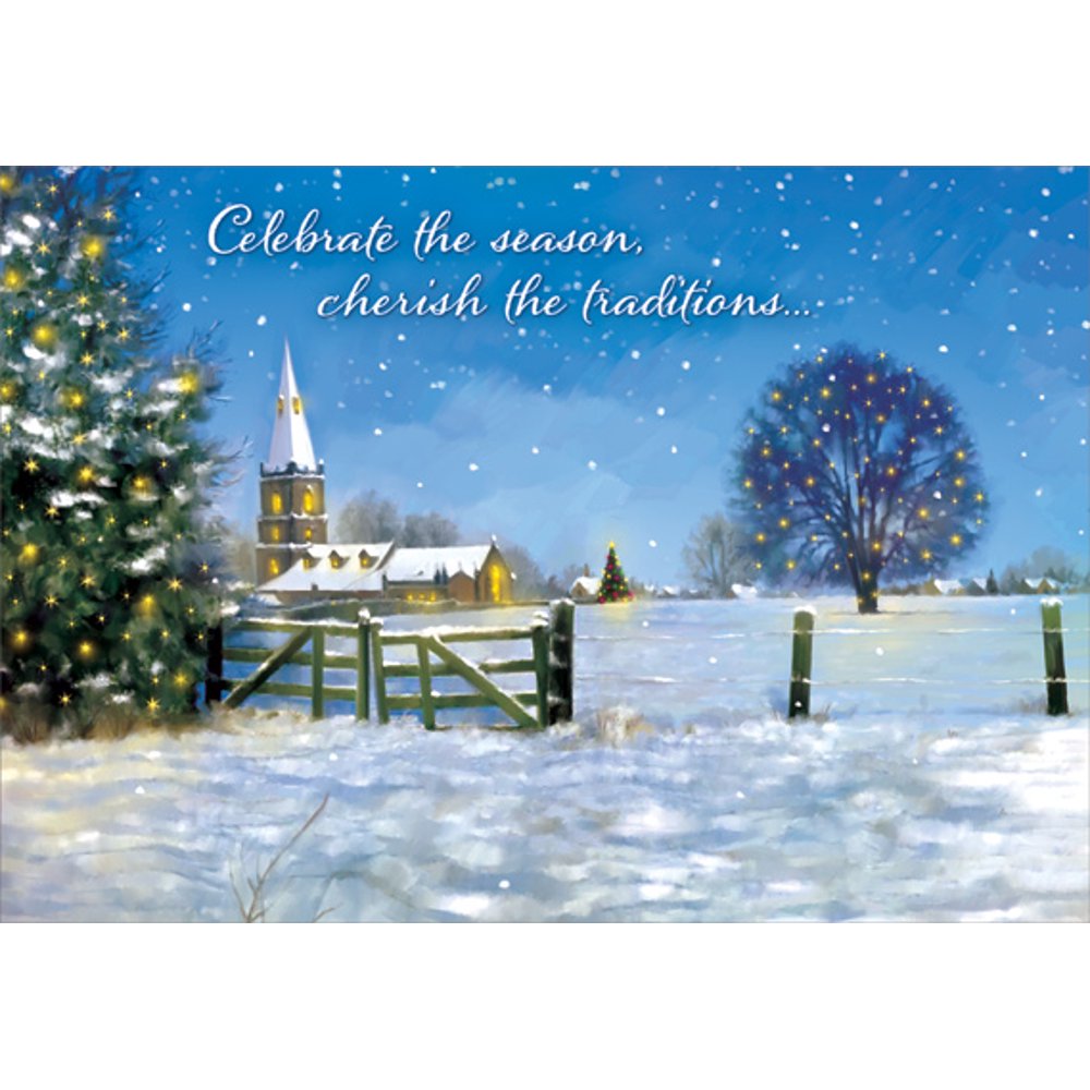 Designer Greetings Fence and Church Box of 18 Religious Christmas Cards
