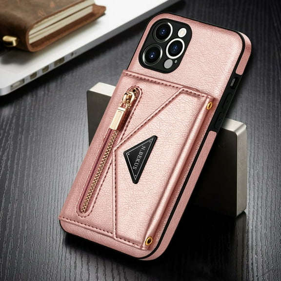 Dteck Card Holder Wallet Back Case for Apple iPhone 11 Pro 5.8-inch,Shockproof Rubber Silicone PU Leather Card Pocket Hybrid Protective Kickstand Cover with Cross Body Shoulder Strap,Pink