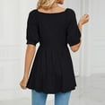thumbnail image 5 of Women Summer Loose Top Mid Length Puff Sleeve V Neck Ruffle Hem Blouse for Female Black XXL, 5 of 7