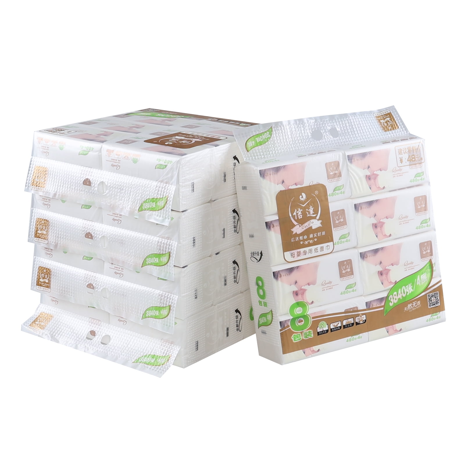 Qskely 40-Pack Household Facial Tissues, 4-Ply Soft Facial Napkins, 120 Sheets Per Pack