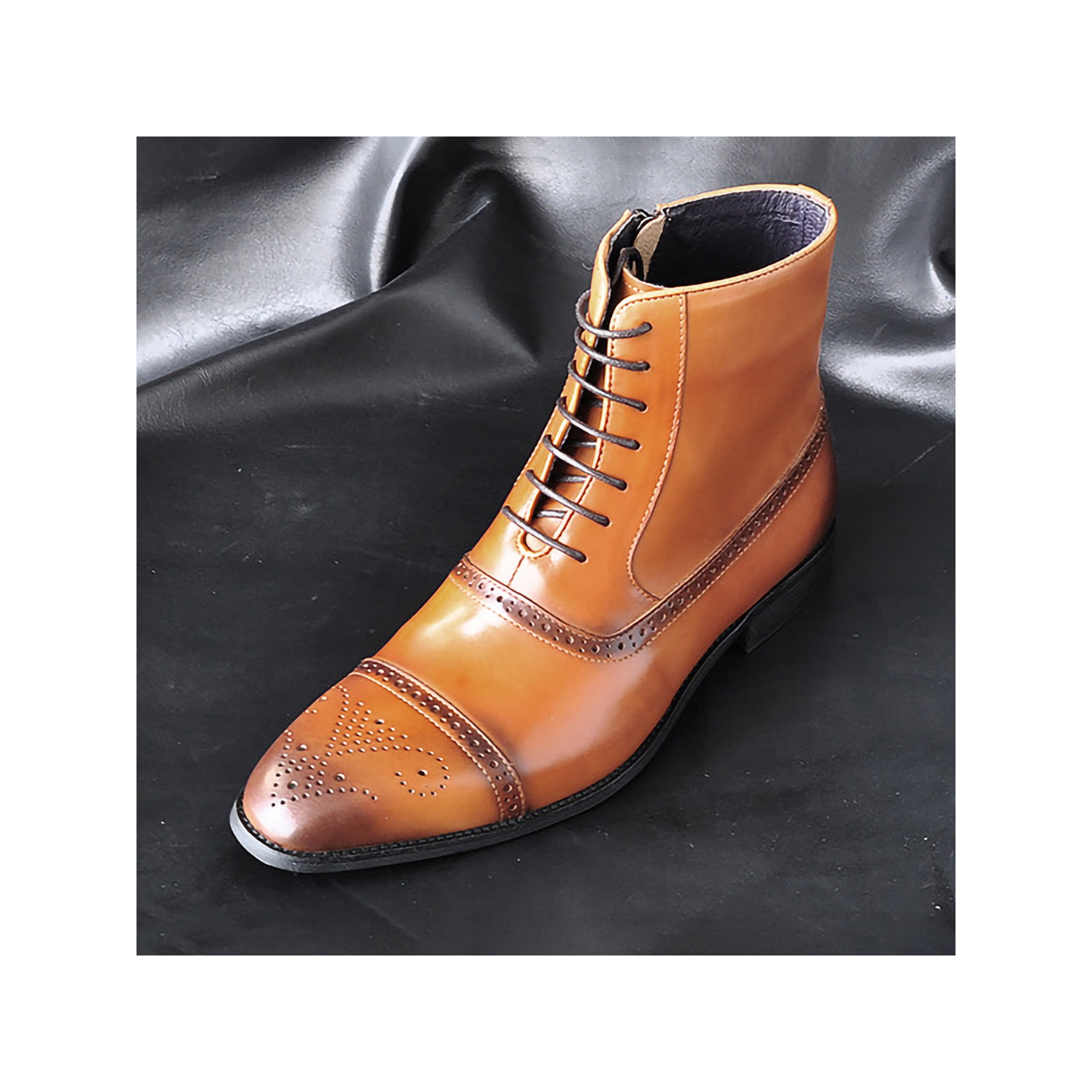 UKAP Mens Ankle Boot Side Zip Brogue Shoes Wingtip Dress Boots Office Leather Shoe Non Slip Yellow 7.5 Walmart