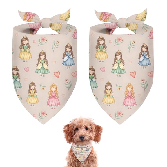 Dog Bandana 2 Pack,Beige Princess Watercolor Dress Pattern Bandanas for Dogs,Cat Bandana,Small/ Large Dog Bandana 2 Size,Dog Bandanas