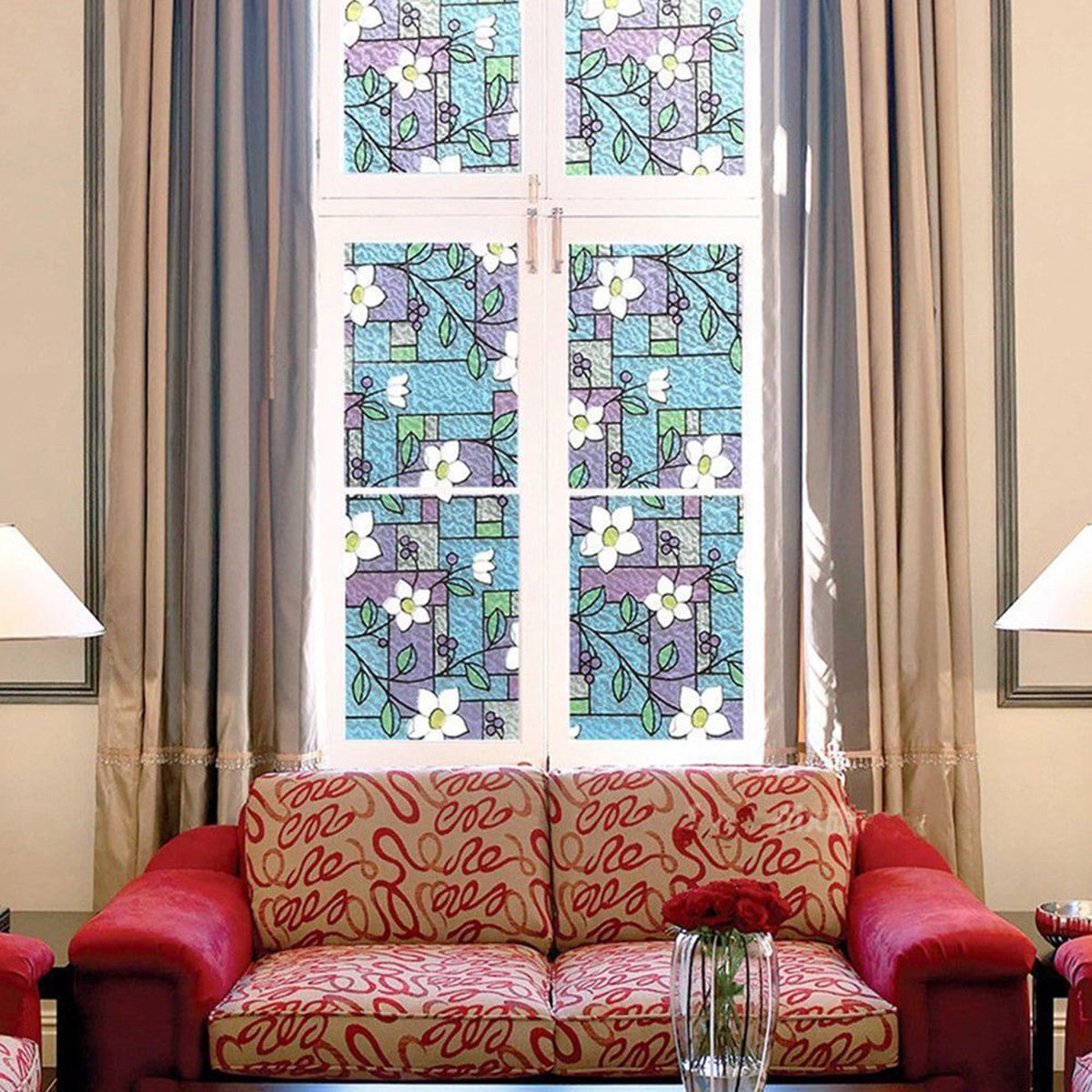 Privacy Window Film Stained Glass Window Film Static Cling Frosted ...