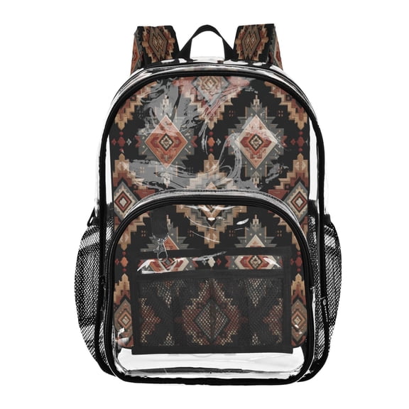 PVC Transparent Backpack Stylish & Durable Clear Backpack Perfect for School, Travel and Outings Earthy Tones Rhombus Shape