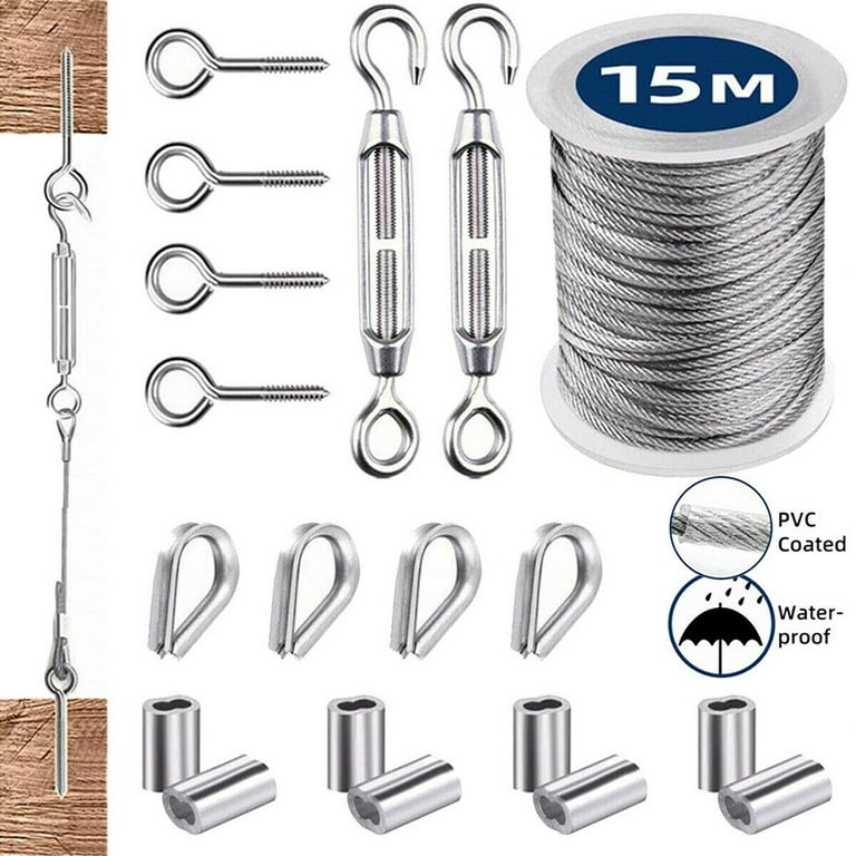 Gerich 15M 2mm Convenient Stainless Steel Wire Rope Cable Hooks