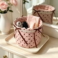 thumbnail image 5 of Hyknon Quilted Storage Basket, Cute Dots Cherry Roses Heart Prints Decorative Storage Boxs with Bow, Boho Car Organizer Bin, Round /Square Makeup Storage Basket for Women Bedroom Vanity Closet Home, 5 of 7