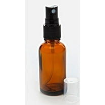 5 Amber 1oz Boston Round Glass Bottle Black Spray Fine Ribbed Mist Sprayer