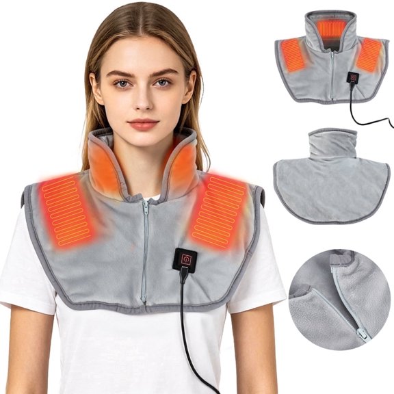 Electric Heating Pad for Neck and Shoulders, Hwallkare USB Powered Heated Neck Shoulder Wrap with 3 Heat Settings, Christmas Gifts for Women (12"×17", Gray)