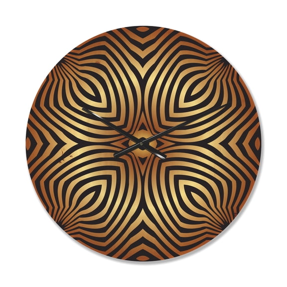 Designart 'Gold and Black Convex Symmetrical Ellipse ' Modern Wood Wall Clock