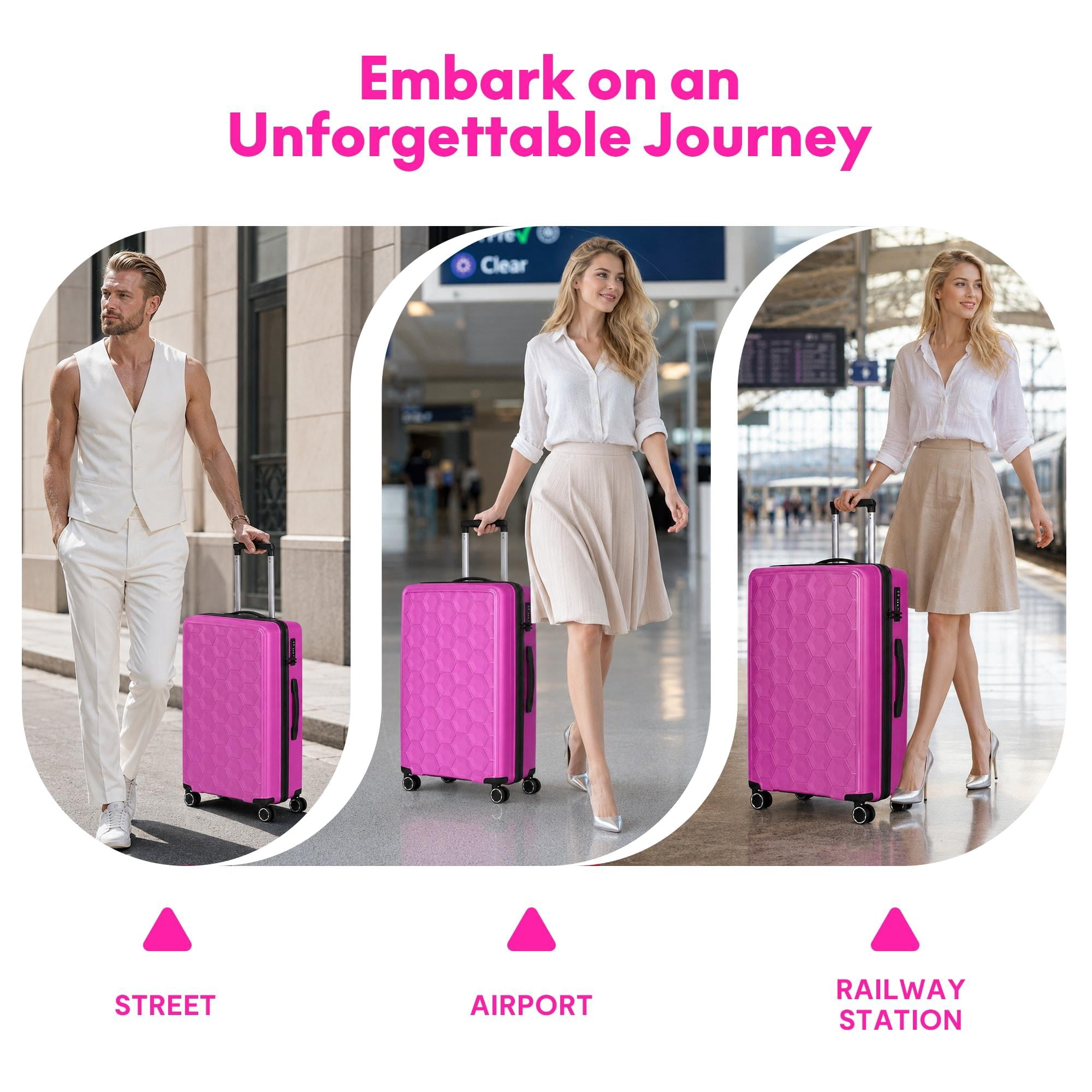 3-Piece PP Hardshell Luggage Set, Lightweight Scratch-Resistant Suitcases with Silent Spinner Wheels & TSA Lock, Lavender Pink