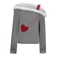 thumbnail image 5 of Uootdi Off The Shoulder Long Sleeve Shirts for Women FuzzyTrim Collar Love Heart Print Graphic Sweatshirt Casual Holiday Tops Gift, 5 of 7
