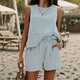 thumbnail image 5 of Conjuntos de Dos Piezas de Verano para Mujer: Camiseta Sin Mangas y Pantalones Cortos A Juego, Chándal de Algodón A Rayas, Rayas , Talla L, 5 of 8