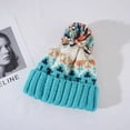 thumbnail image 3 of Wutalume Women's Winter Chunky Knit Beanie, Thick Warm Wool Hat with Ear Flaps and Jacquard Pom Pom, Cold Proof Hat for Round and Square Faces,Sky Blue, 3 of 4