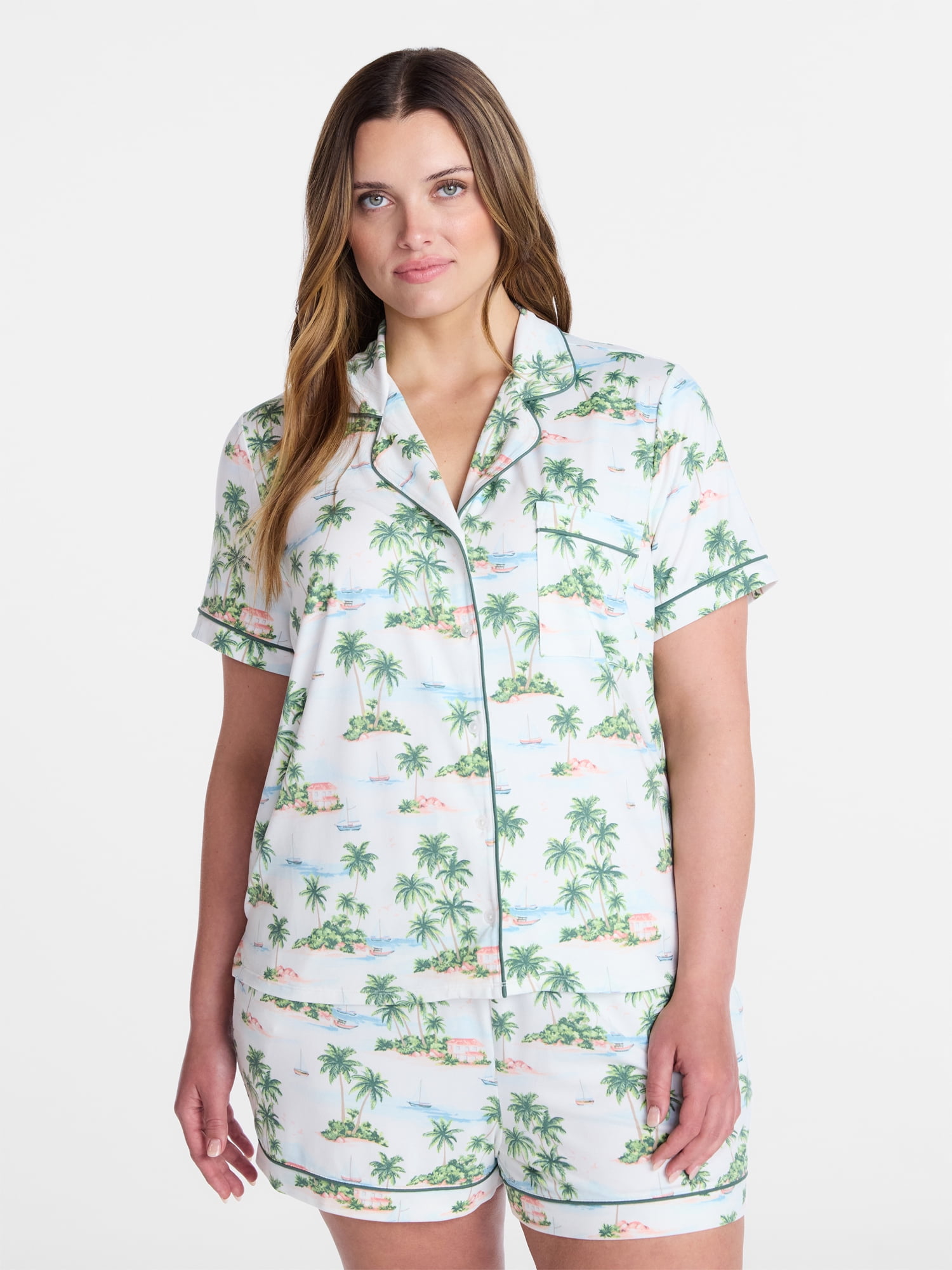 Joyspun Women's Dreamy Soft Collection Notch Collar Top and Shorts Pajama Set, 2-Piece, Sizes XS-3X