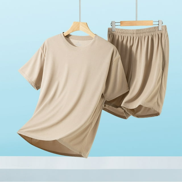 Pijama fino para hombre, conjunto de pijama para estar en casa, pantalones cortos holgados de manga corta, conjunto de pijama para hombre, conjunto de dos piezas