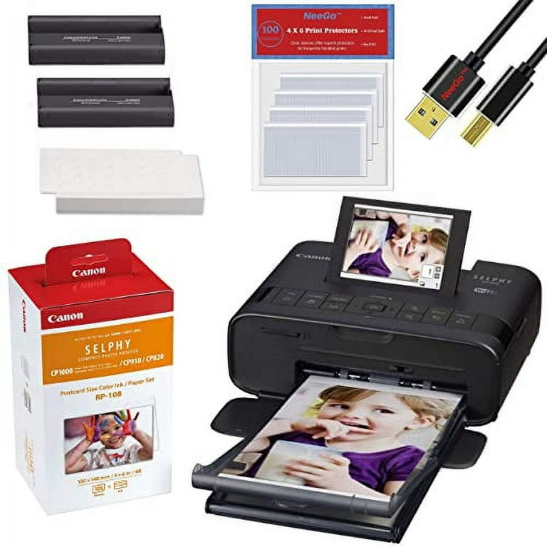 Canon Selphy CP1300 Photo Printer Black with Canon RP-108 Color Ink and  Paper Set