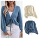 thumbnail image 2 of Sophisticated Short V Neck Cardigan With Lace Up Long Sleeve Knitwear Soft Acrylic Winter Warm Outerwear for Women apricot XL, 2 of 5
