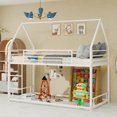 thumbnail image 2 of Leumius Twin Size Loft Bed,House Shape Metal Bed with Sturdy Frame, Space-Saving Design and Playhouse Style for Kids' Bedroom White, 2 of 9
