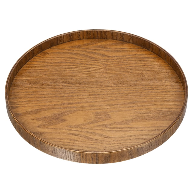 Unique Bargains 11' Round Wood Serving Tray Decorative Platter Home Kitchen Candle, Brown