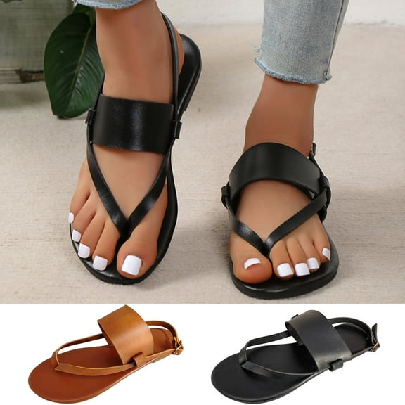 Kmdttou Shoes Women New Summer Flat Shoes Casual Pullover Toe Sandals Beach Shoes With Comfortable Plantar Fasciitis Arch Support(Size:36-43)