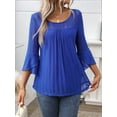 thumbnail image 6 of Women'S Ruffle 3/4 Sleeve Elegant Dressy Blouses Crew Neck Double Layers Mesh Tunic Tops Blue S, 6 of 8
