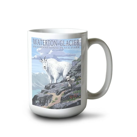 

15 fl oz Ceramic Mug Waterton-Glacier International Peace Park Mountain Goat and Baby Dishwasher & Microwave Safe