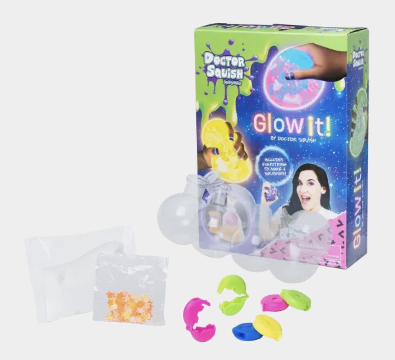 Doctor Squish Squishy Maker Glow in the Dark Stress Ball Kit w/ Everything to Make 6 Squishies