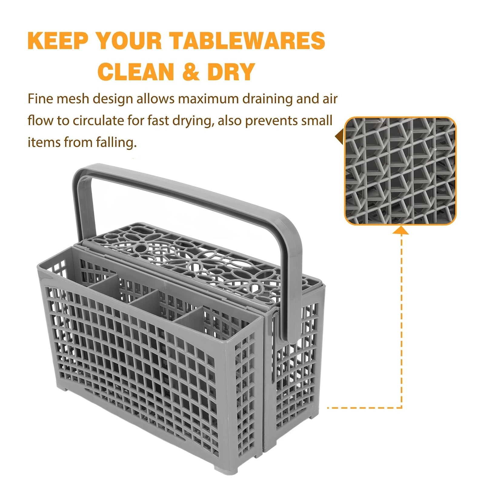 Rupoun Universal Dishwasher Cutlery Basket Replacement Gray Silverware and Utensil Caddy 9.1 x 5.1 in / 23 x 13 cm Multi-Compartment Basket Fit for Bosch Maytag GE Frigidaire